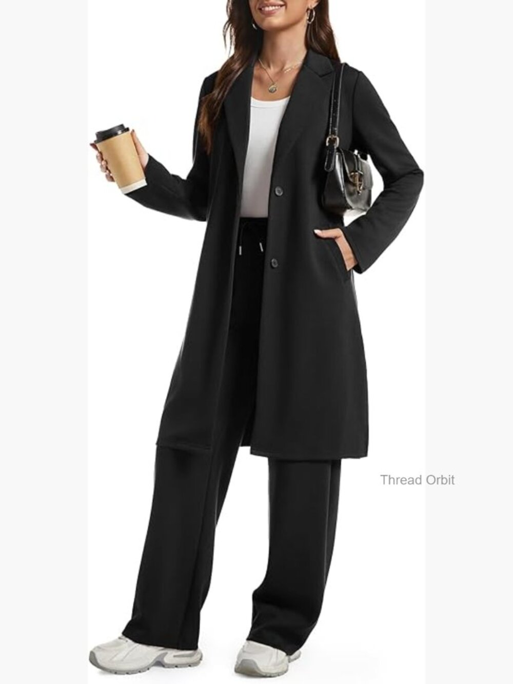 Soft Rayon Blend 2-Piece Lounge Set with Pea Coat and Wide Leg Pants